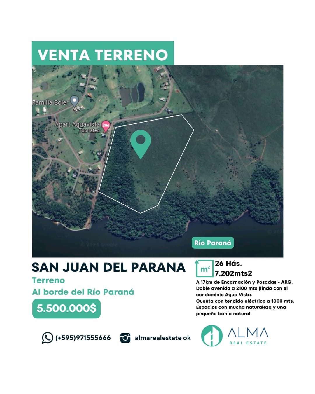 VENTA TERRENO SAN JUAN DEL PARANA - CON SALIDA AL RIO