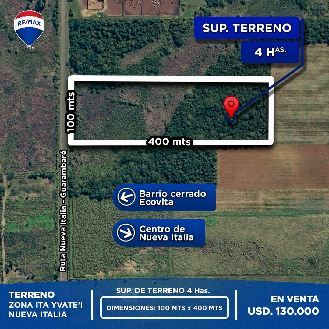 4 HAS SOBRE RUTA NUEVA ITALIA-GUARAMBARE