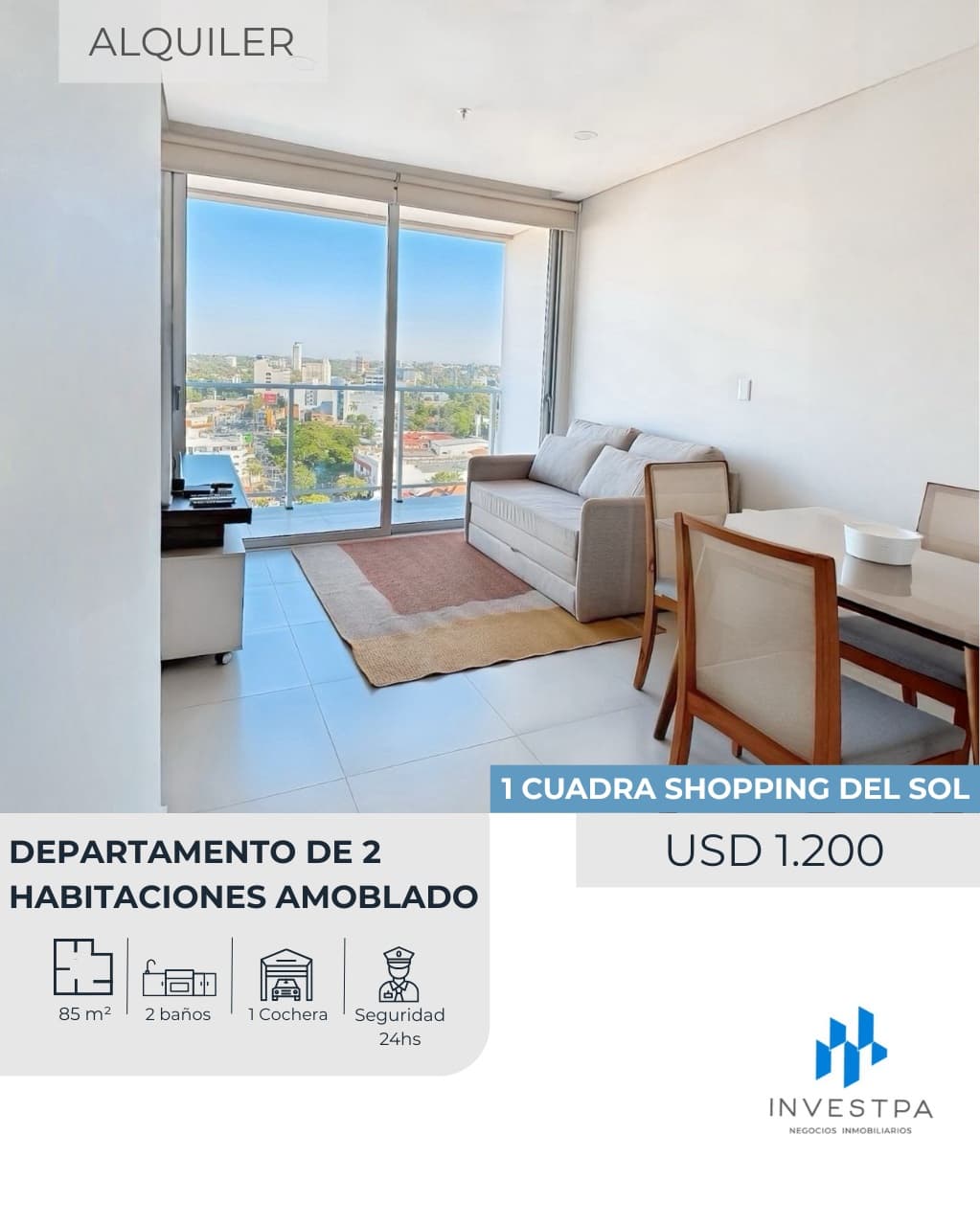 ALQUILO DEPARTAMENTO DE 2 HABITACIONES AMOBLADO