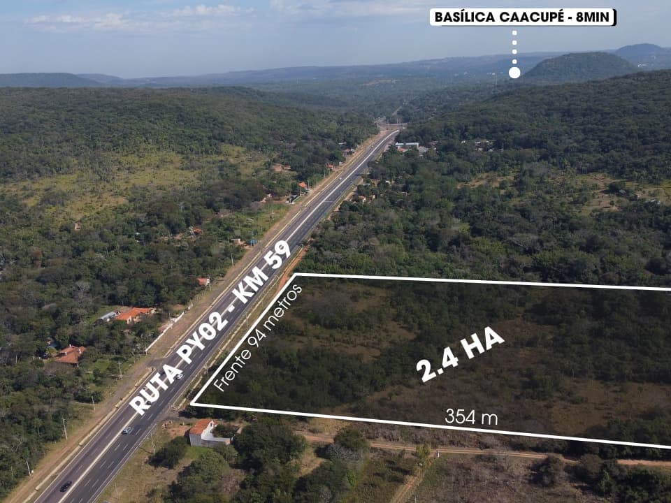 En venta 2.4 Hectáreas en Caacupé sobre Ruta 2 - Km 59