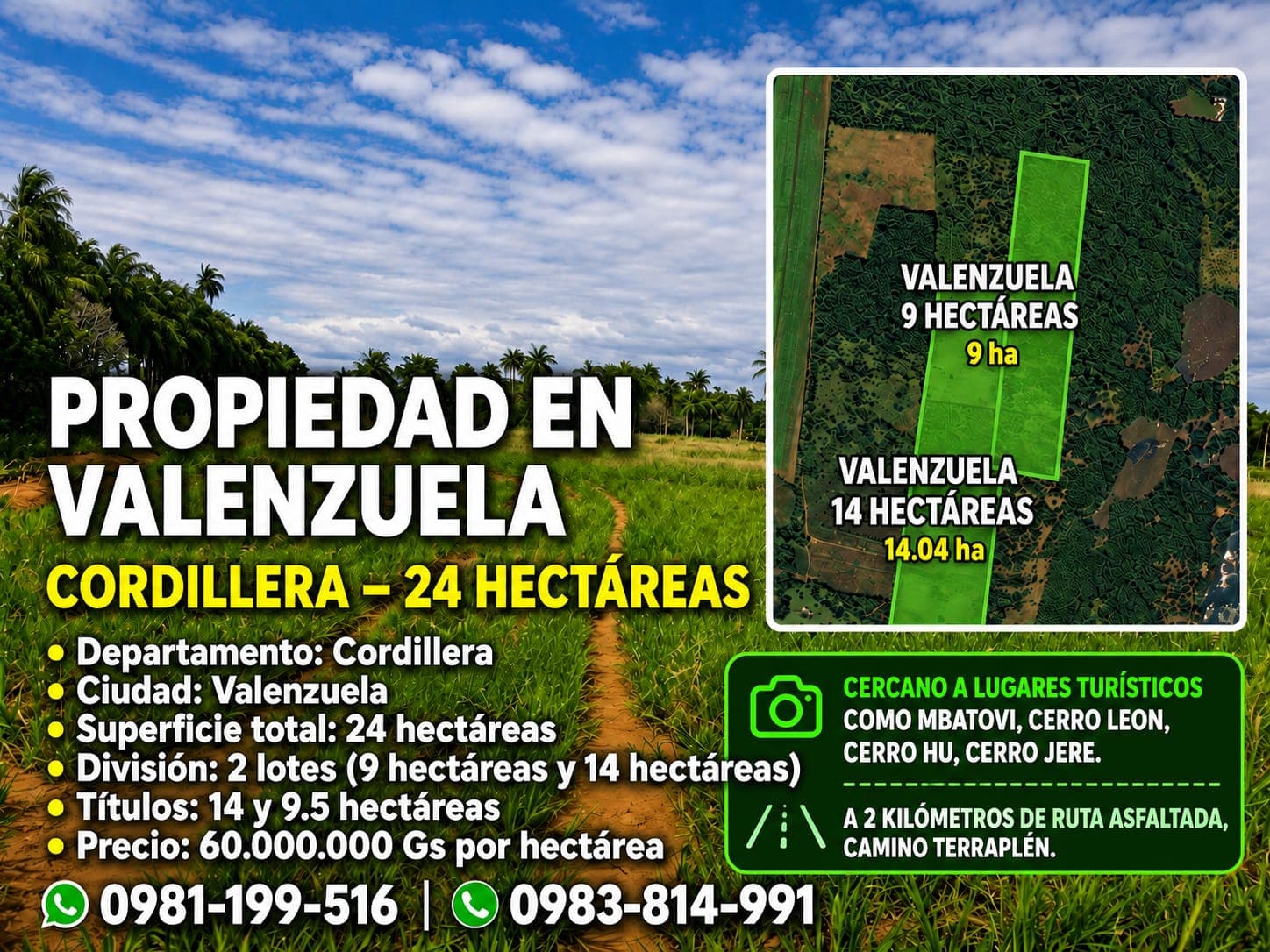 Propiedad en Valenzuela en venta, dos titulos uno de 9.5 y de 14 hectárias – 2