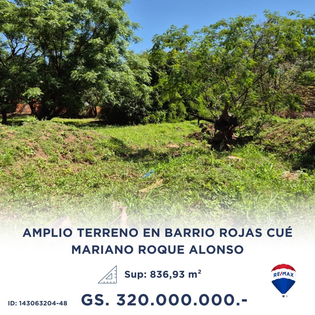 AMPLIO TERRENO de 837 m2 EN MARIANO ROQUE ALONSO