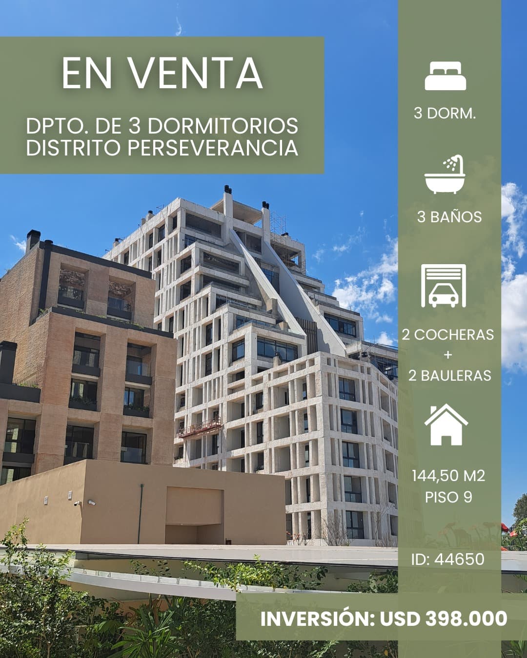 VENDO DEPARTAMENTO A ESTRENAR DE 3 DORMITORIOS EN DISTRITO PERSEVERANCIA