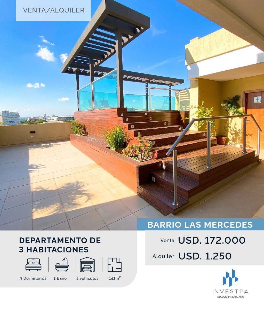 Departamento de 3 habitaciones Barrio Las Mercedes