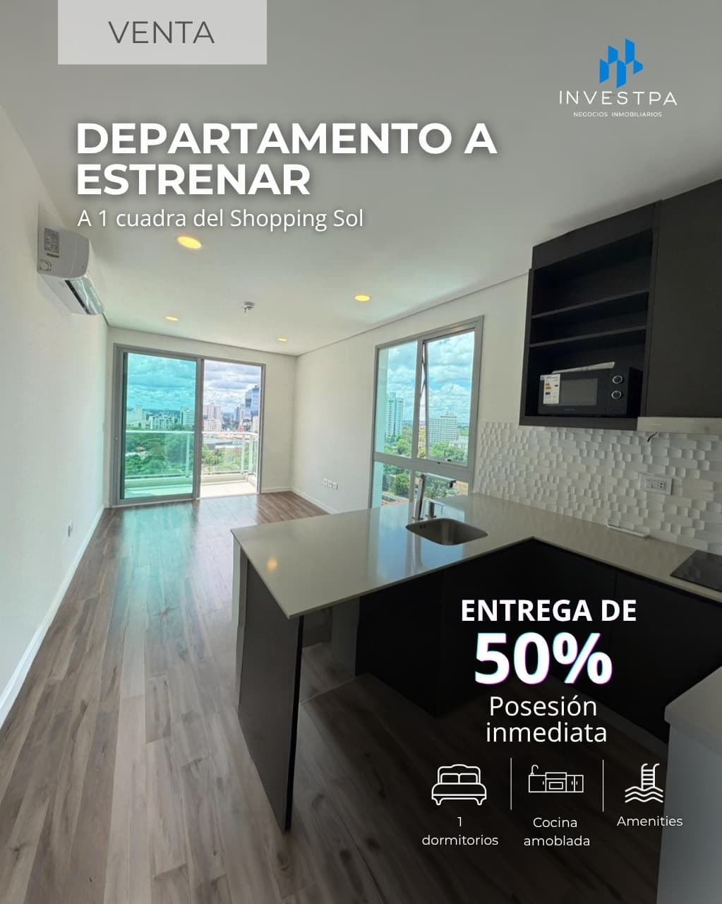Departamento a estrenar de 1 dormitorio zona Shopping del Sol