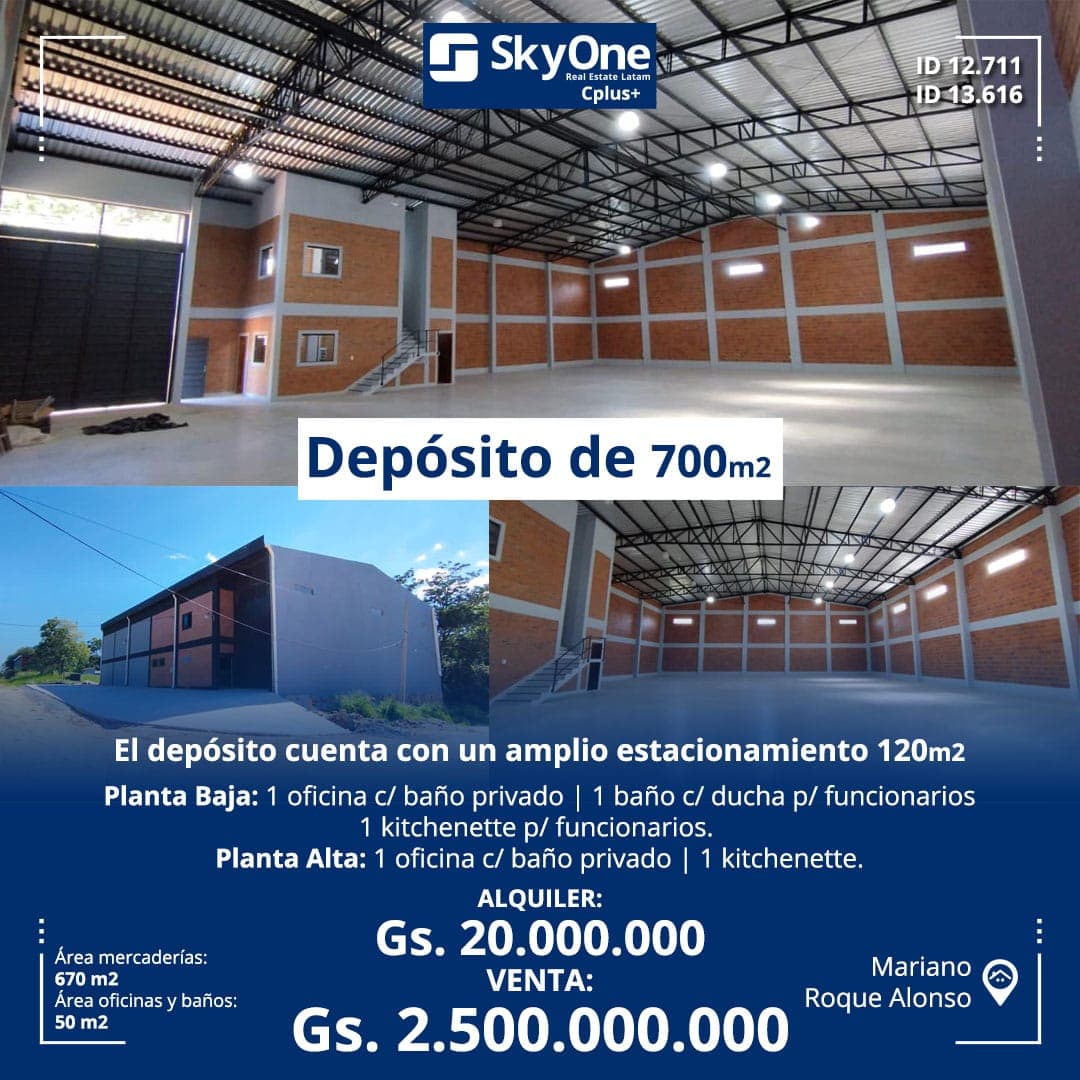 Alquilo depósito de 700m2 en MRA