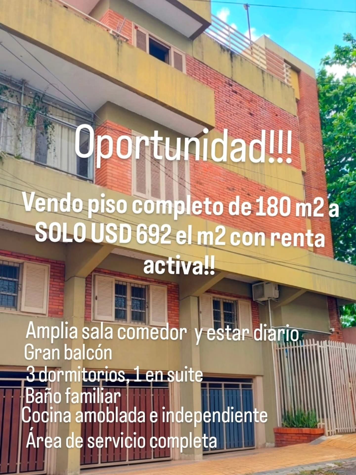 VENDO PISO COMPLETODE 180 M2 EN EL BARRIO SAN ROQUE A PASOS DE LAS MERCEDES A SOLO USD 750 EL M2 CON RENTA ACTIVA