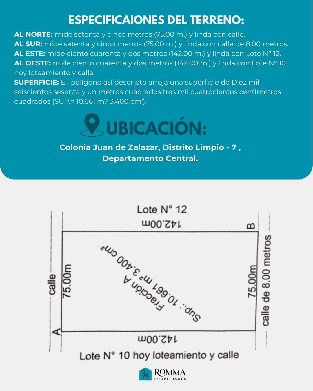 VENTA AMPLIO TERRENO EN LIMPIO