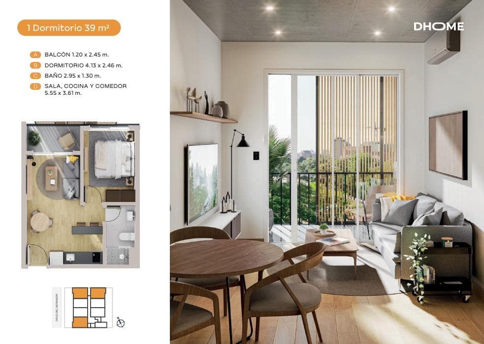Departamento en venta 1 dormitorio en barrio Recoleta Asunción edificio D Home