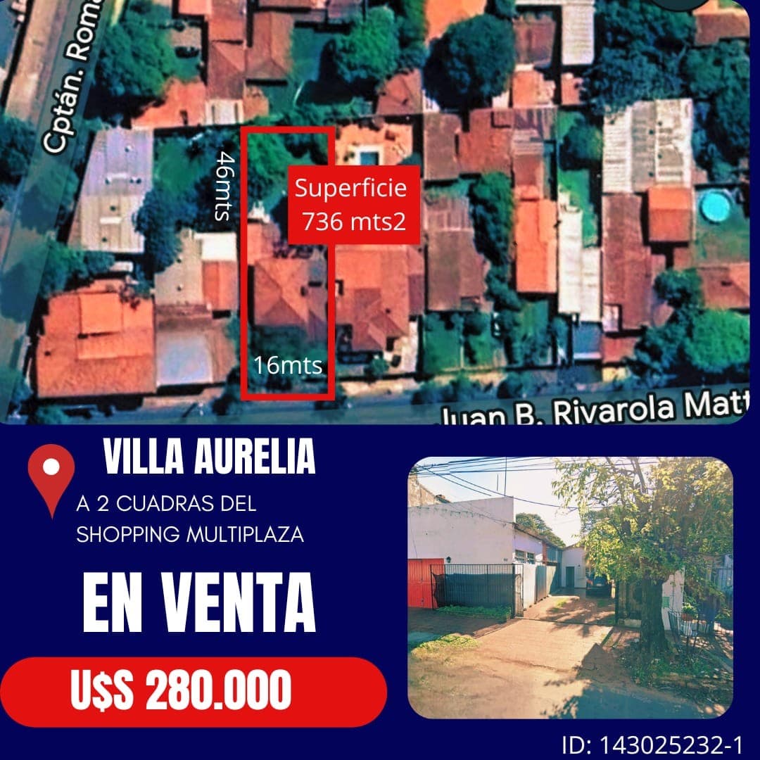 Terreno en Villa Aurelia, a 2 cuadras del Shopping Multiplaza ?