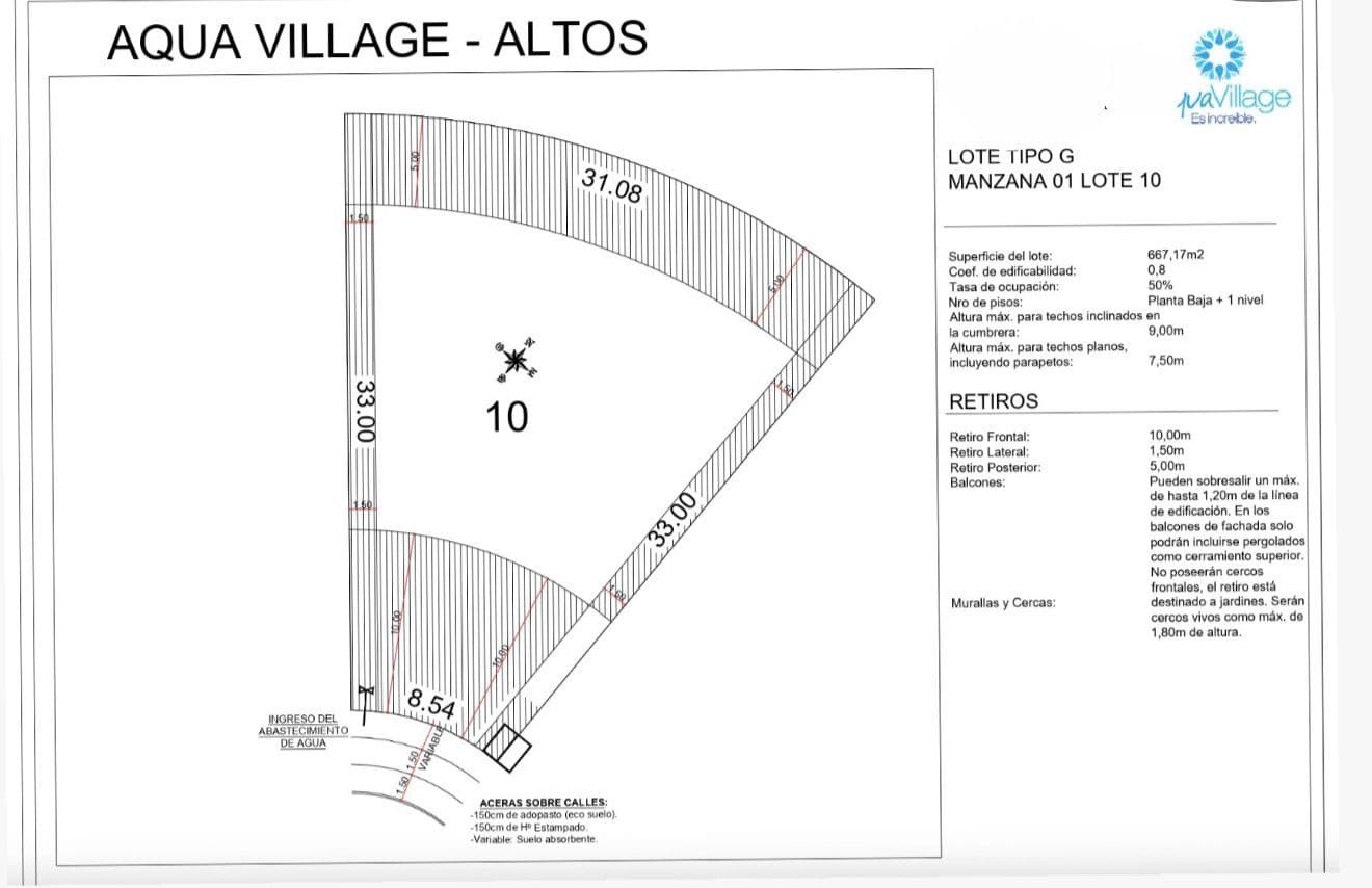 VENDO por 115.000 us . HERMOSISIMO terreno DENTRO DE AQUA VILLAGE. 667m2 – 2